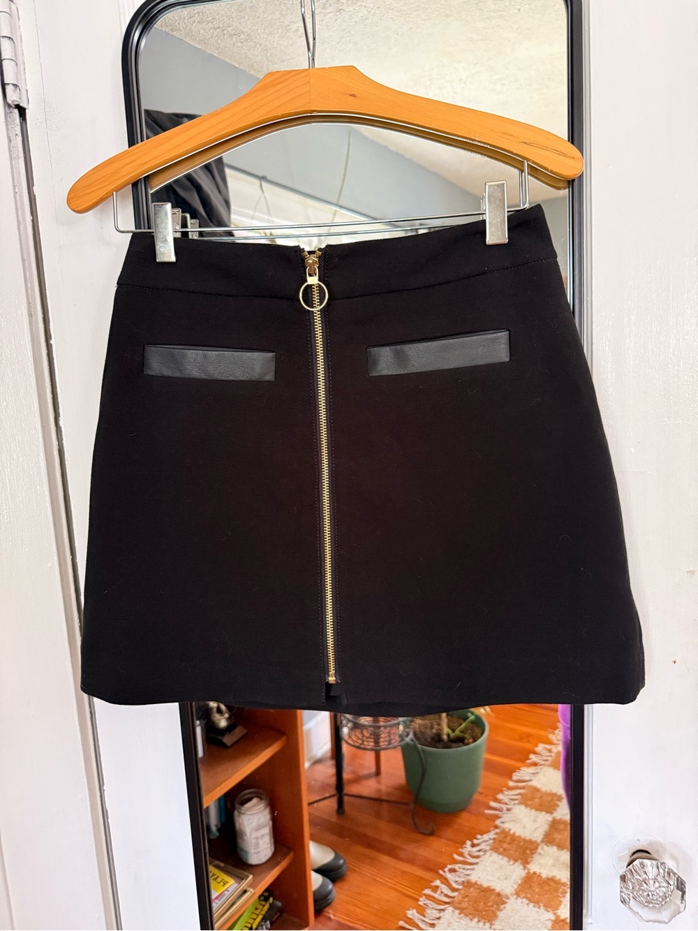 Express Black Mini Skirt with Front Gold Zip